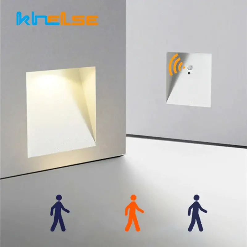 Modern silver square motion sensor wall lamp bedroom decor light