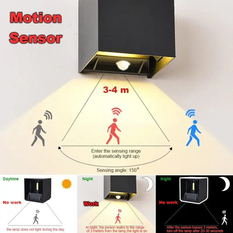 Modern black & gold motion sensor wall lamp outdoor sconce