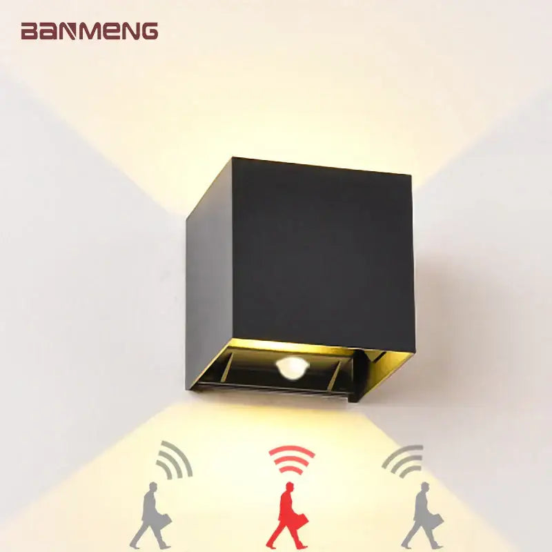 Modern black & gold motion sensor wall lamp outdoor sconce