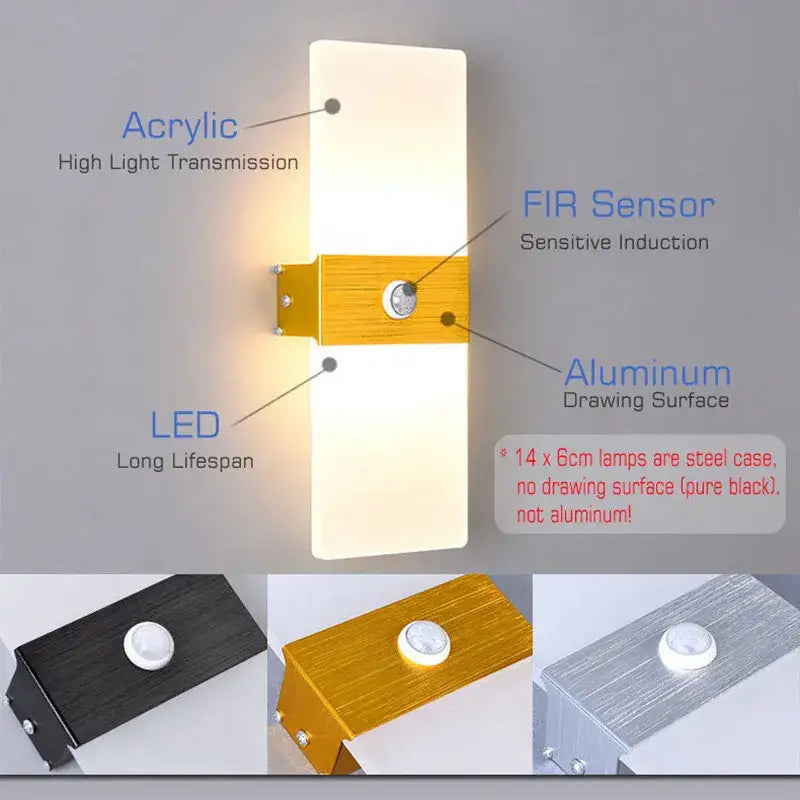 Modern gold led motion sensor wall light for hallway stairway bedroom