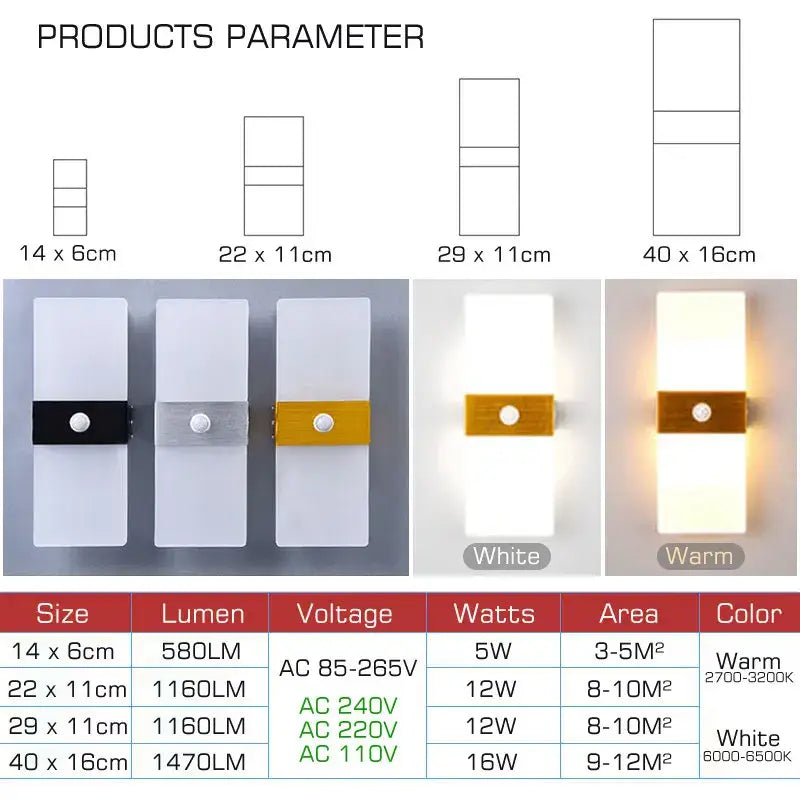 Modern gold led motion sensor wall light for hallway stairway bedroom