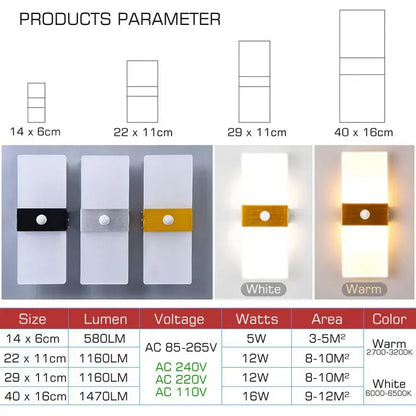 Modern gold led motion sensor wall light for hallway stairway bedroom