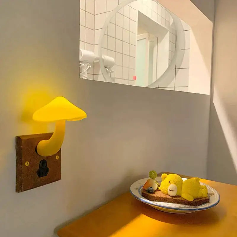 Yellow mushroom night light – bedroom sensor wall lamp