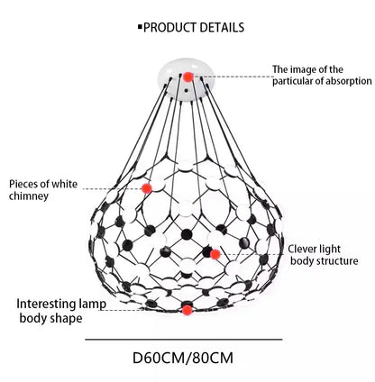 Minimalist black led net pocket pendant light for living room