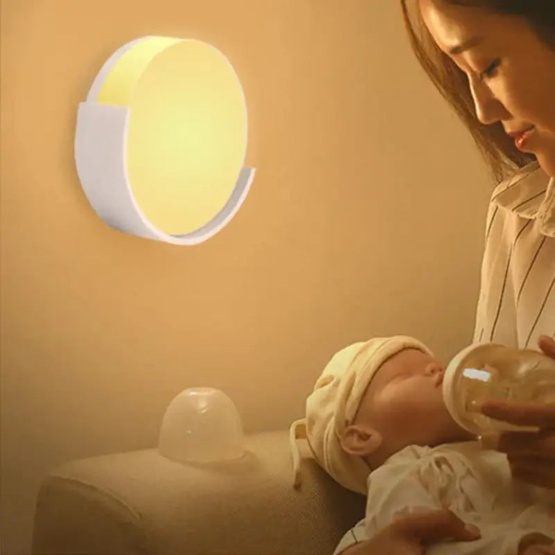 Modern circular white led night light bedroom wall lamp
