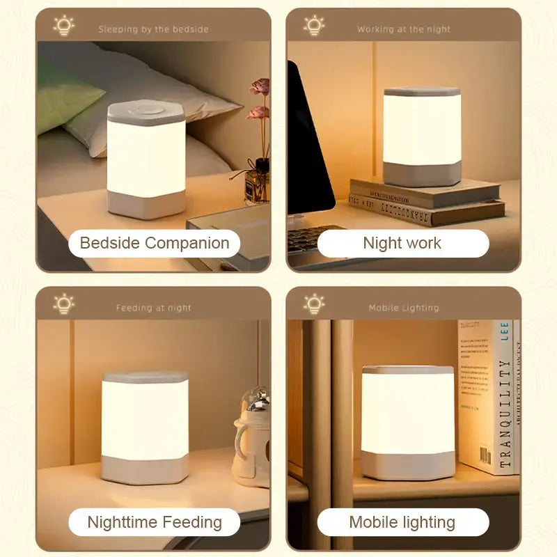 Minimalist hexagonal white led night light bedroom touch lamp