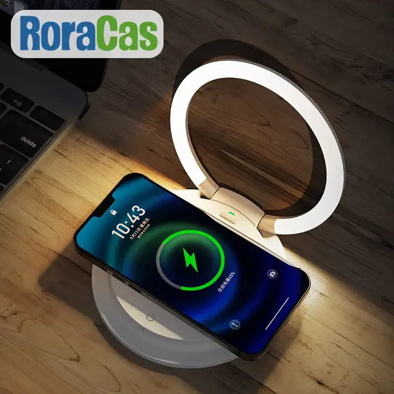 Minimalist white led night light with wireless charger bedroom stand