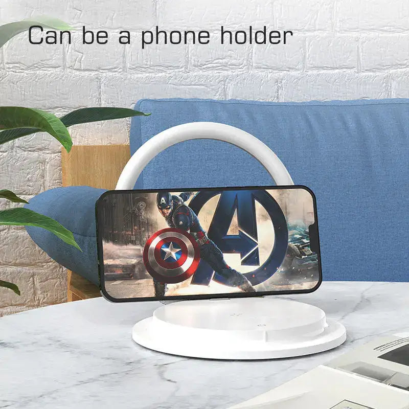 Minimalist white led night light with wireless charger bedroom stand