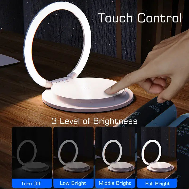 Minimalist white led night light with wireless charger bedroom stand