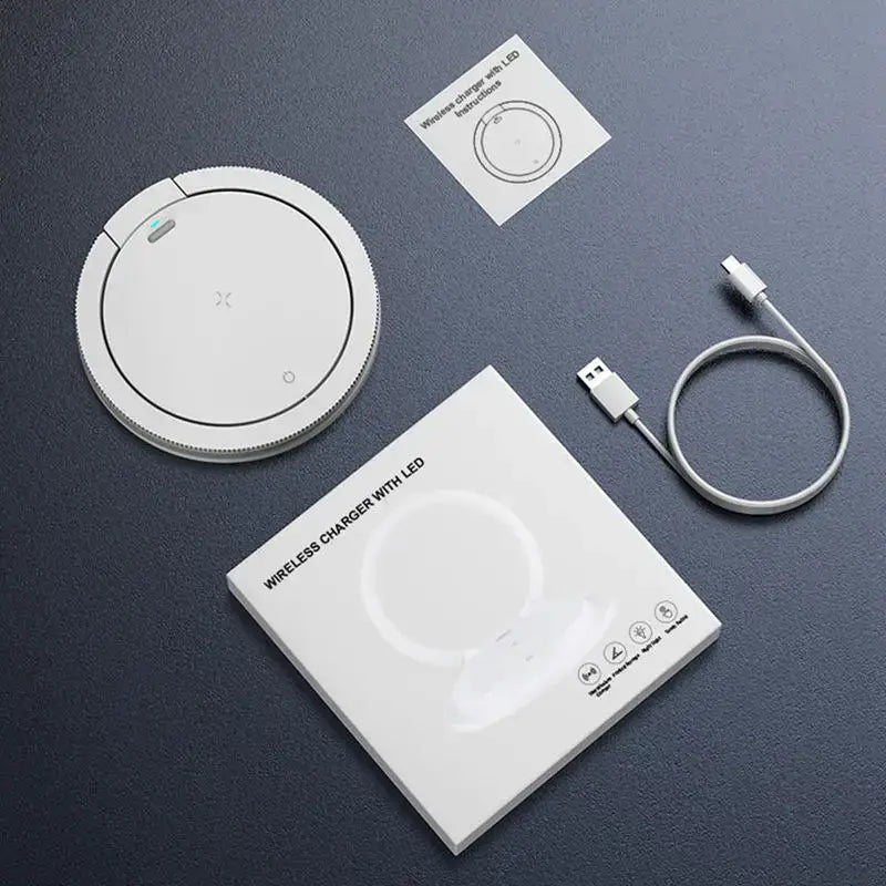 Minimalist white led night light with wireless charger bedroom stand