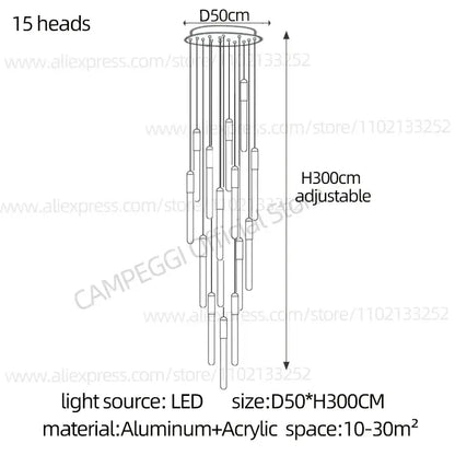 Modern gold led nordic cylinder chandelier staircase pendant light