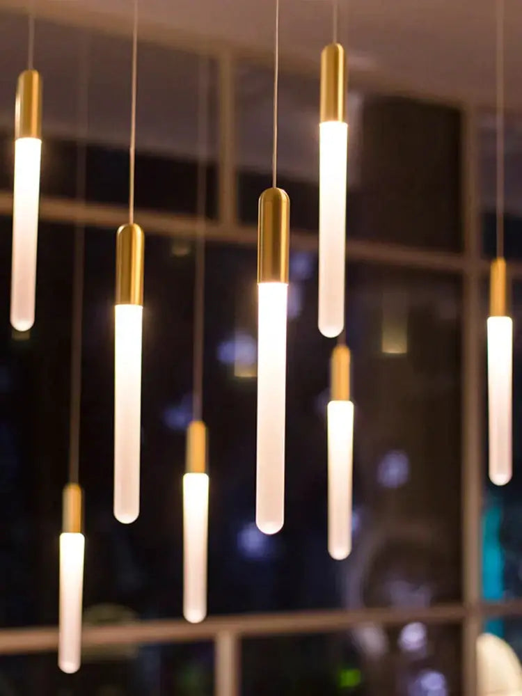 Modern gold led nordic cylinder chandelier staircase pendant light