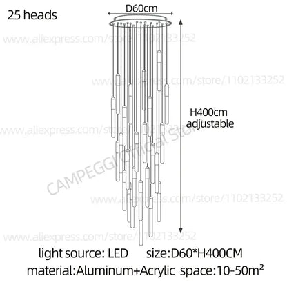 Modern gold led nordic cylinder chandelier staircase pendant light