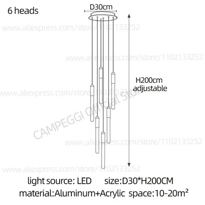Modern gold led nordic cylinder chandelier staircase pendant light