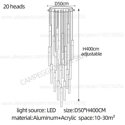 Modern gold led nordic cylinder chandelier staircase pendant light