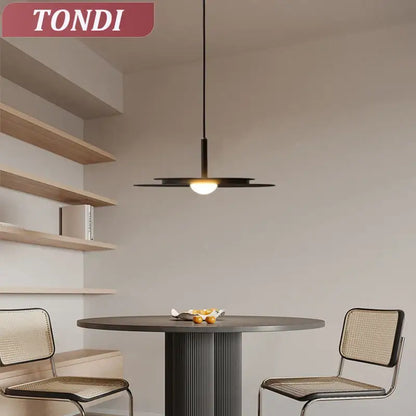 Minimalist black flying saucer chandelier for dining room lighting