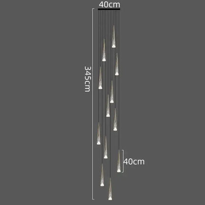 Modern gold & black nordic staircase chandelier stairwell lighting