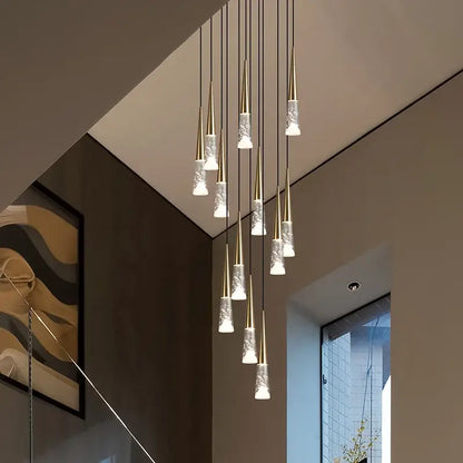 Modern gold & black nordic staircase chandelier stairwell lighting