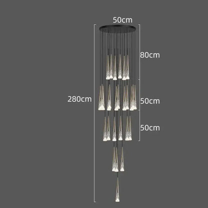 Modern gold & black nordic staircase chandelier stairwell lighting
