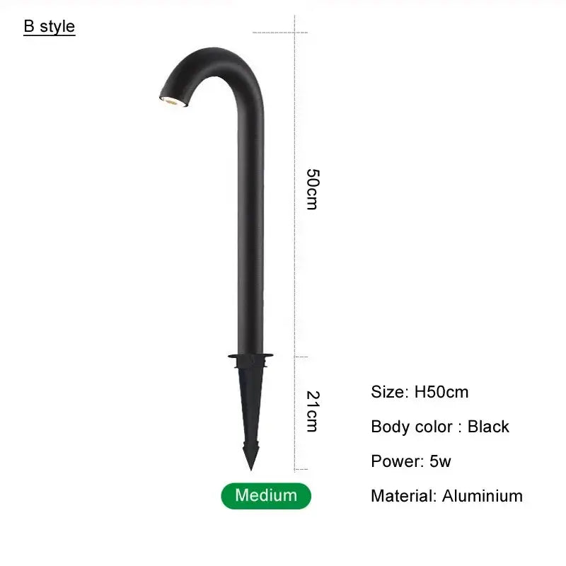 Modern black cane led bollard light garden outdoor aluminum lamp