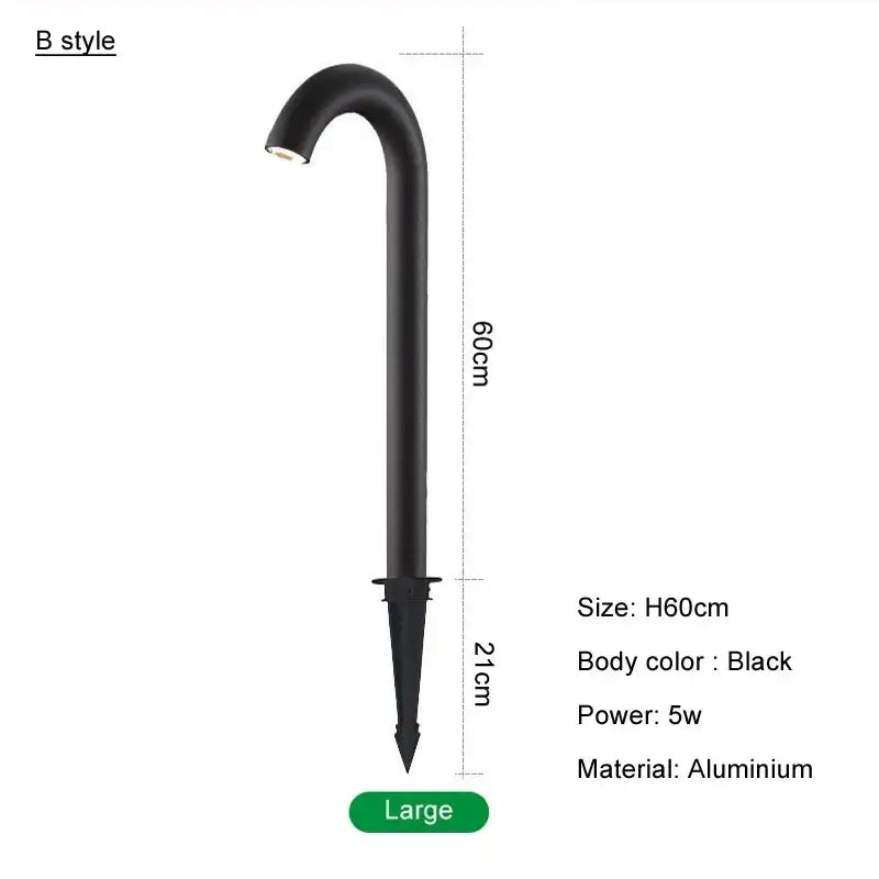 Modern black cane led bollard light garden outdoor aluminum lamp