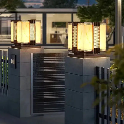 Geometric led outdoor marble street lamp for garden fence pillar