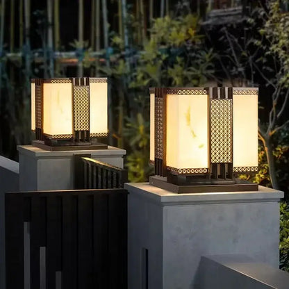 Geometric led outdoor marble street lamp for garden fence pillar