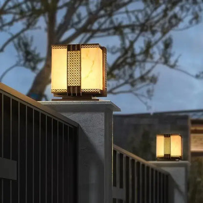 Geometric led outdoor marble street lamp for garden fence pillar