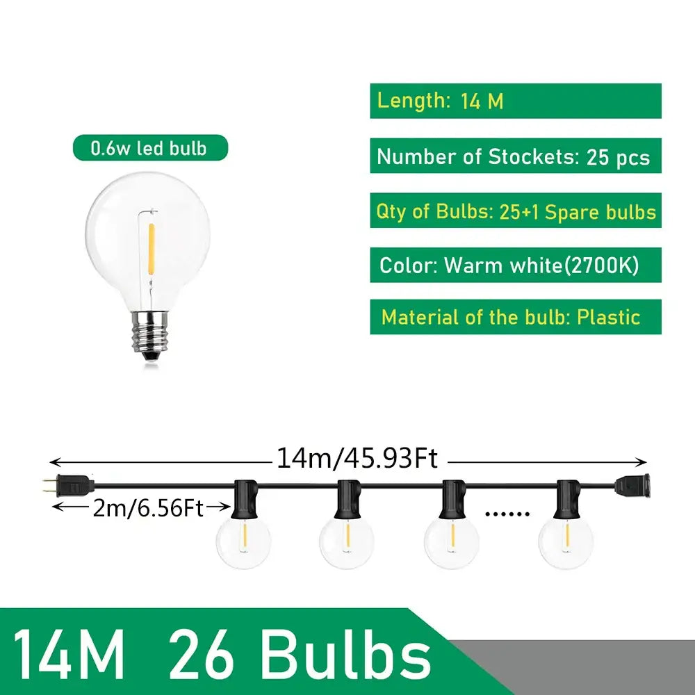 Modern 26m clear globe outdoor string lights garden party decor