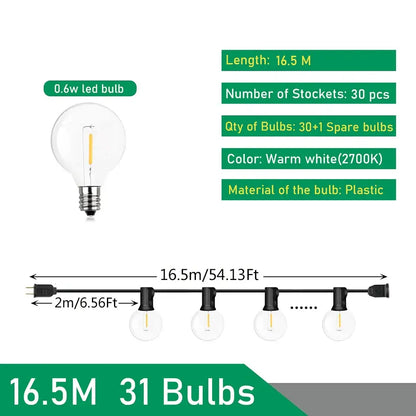 Modern 26m clear globe outdoor string lights garden party decor
