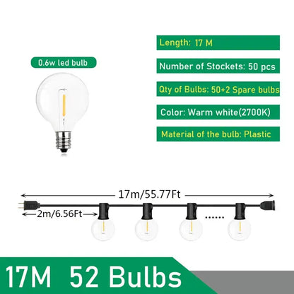 Modern 26m clear globe outdoor string lights garden party decor