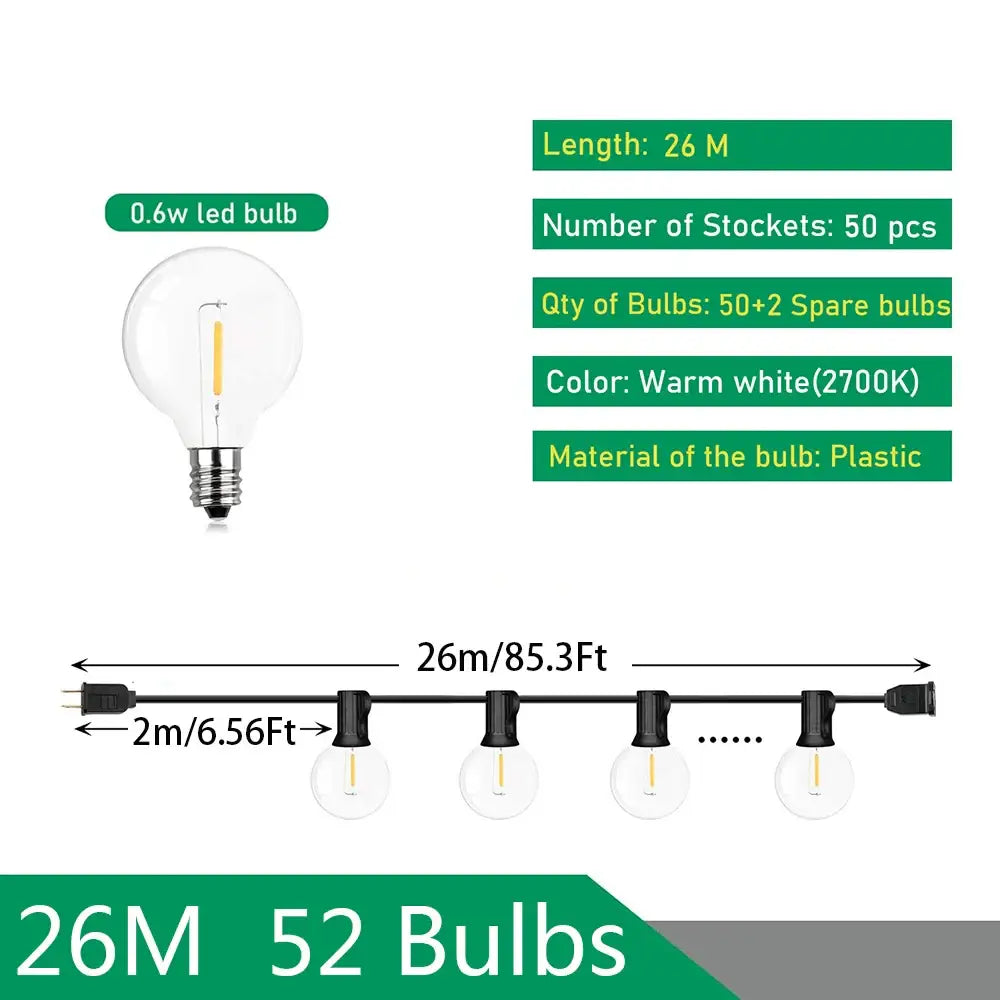 Modern 26m clear globe outdoor string lights garden party decor