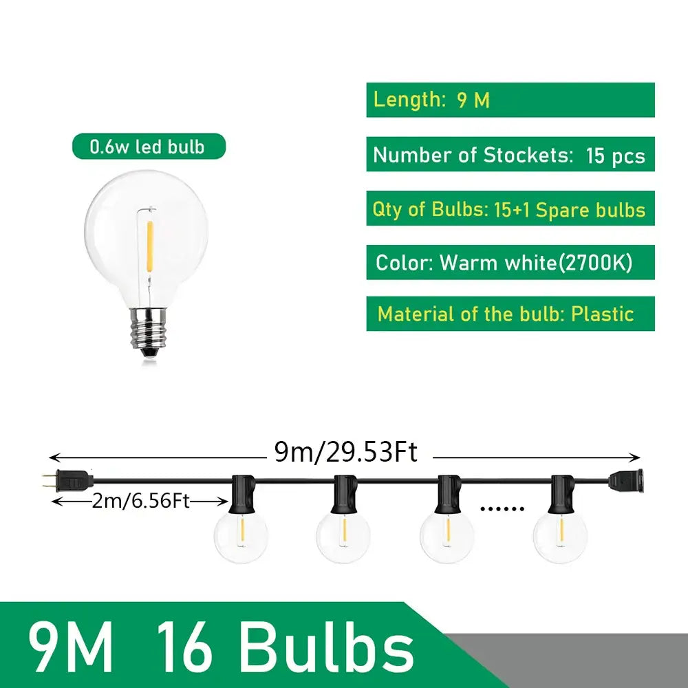 Modern 26m clear globe outdoor string lights garden party decor