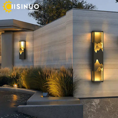 Modern black and gold mountain led outdoor wall lamp garden light