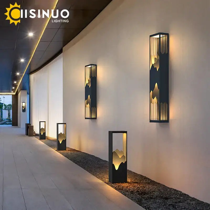 Modern black and gold mountain led outdoor wall lamp garden light