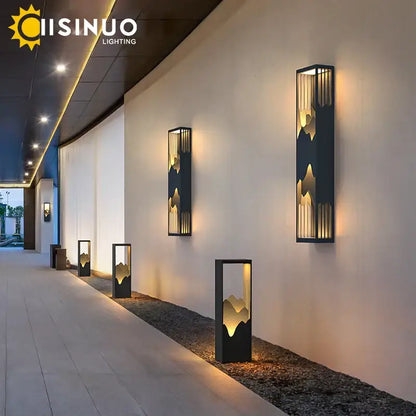 Modern black and gold mountain led outdoor wall lamp garden light