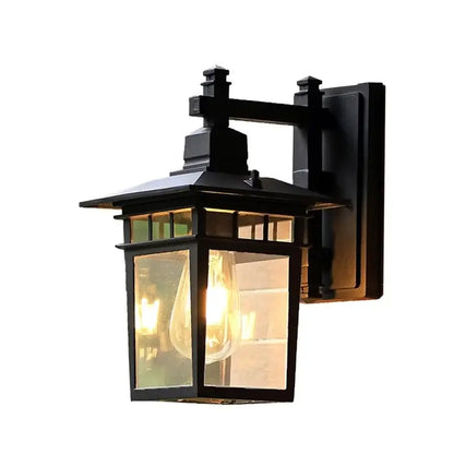 Retro black iron outdoor wall lamp clear glass lantern for patio