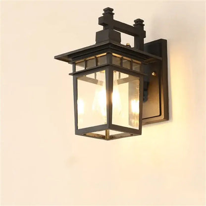 Retro black iron outdoor wall lamp clear glass lantern for patio
