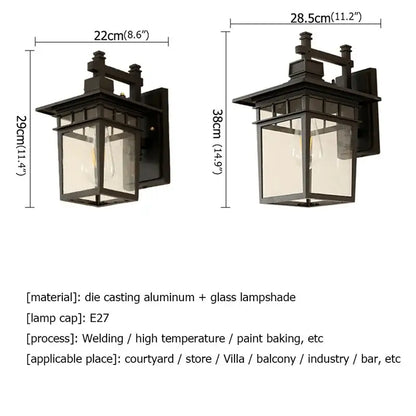 Retro black iron outdoor wall lamp clear glass lantern for patio