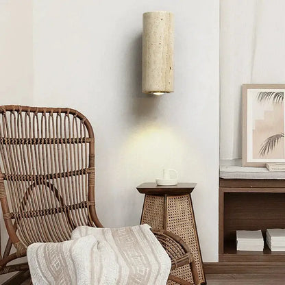 Wabi-sabi stone and wood outdoor wall lamp garden sconce