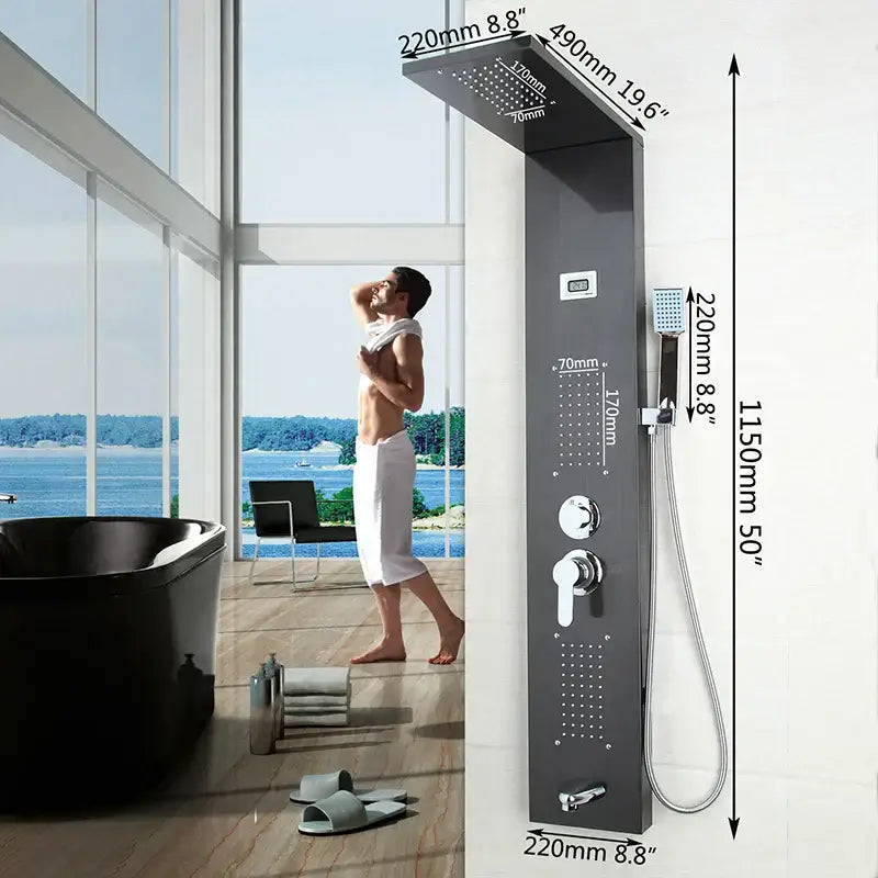 Modern chrome led panel bath faucet with massage spa jets bathroom