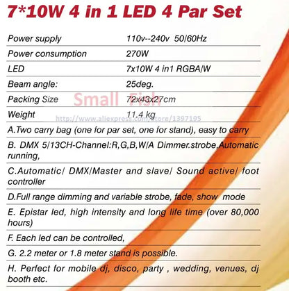 led par kit rgbw slim flat stage lights with stand and pedal
