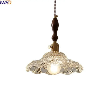 Vintage wood and cut glass led pendant lamp dining room