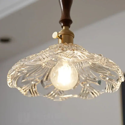 Vintage wood and cut glass led pendant lamp dining room