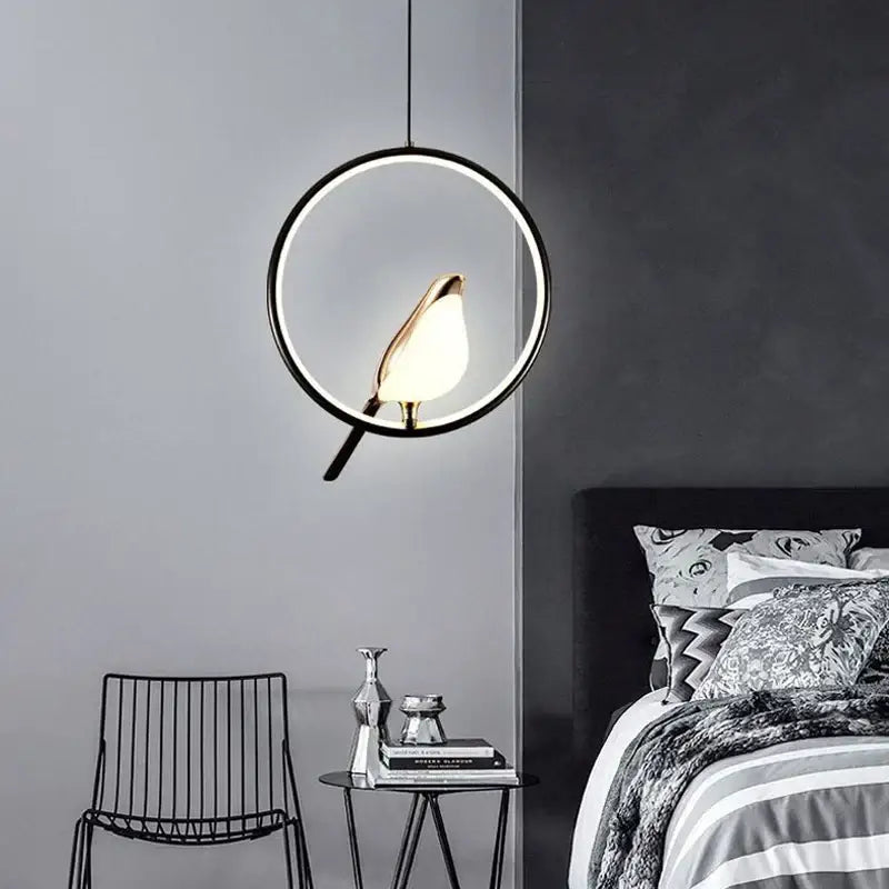 Modern minimalist gold & black bird led pendant lamp bedroom light