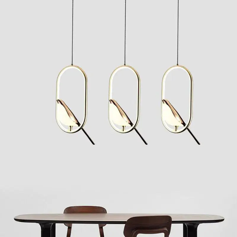 Modern minimalist gold & black bird led pendant lamp bedroom light