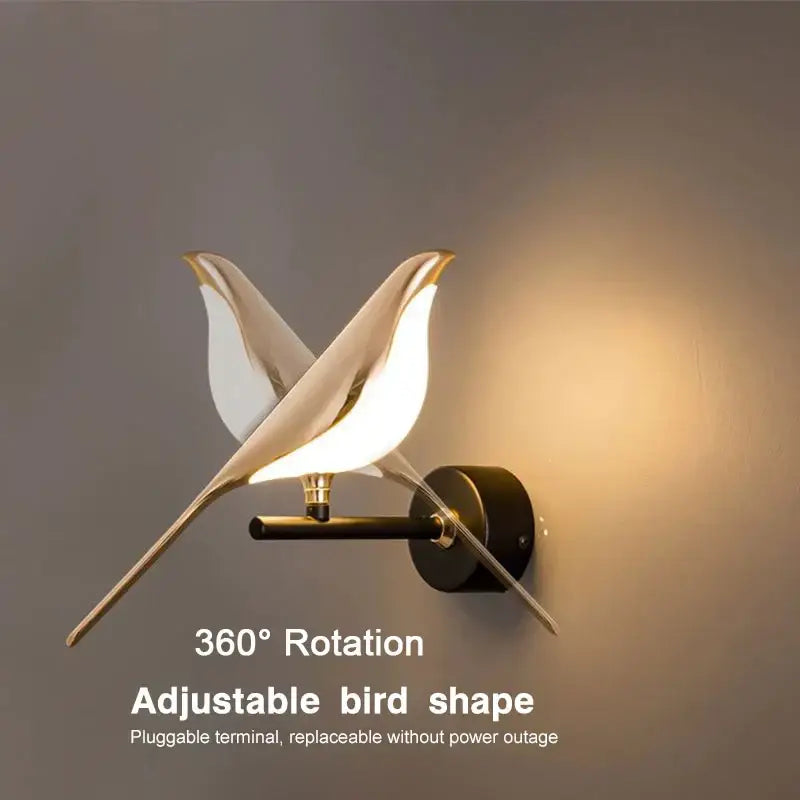 Modern minimalist gold & black bird led pendant lamp bedroom light