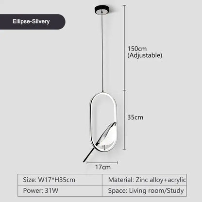 Modern minimalist gold & black bird led pendant lamp bedroom light
