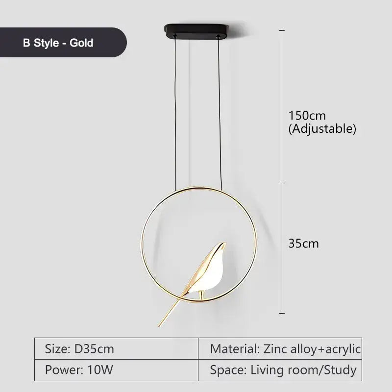 Modern minimalist gold & black bird led pendant lamp bedroom light