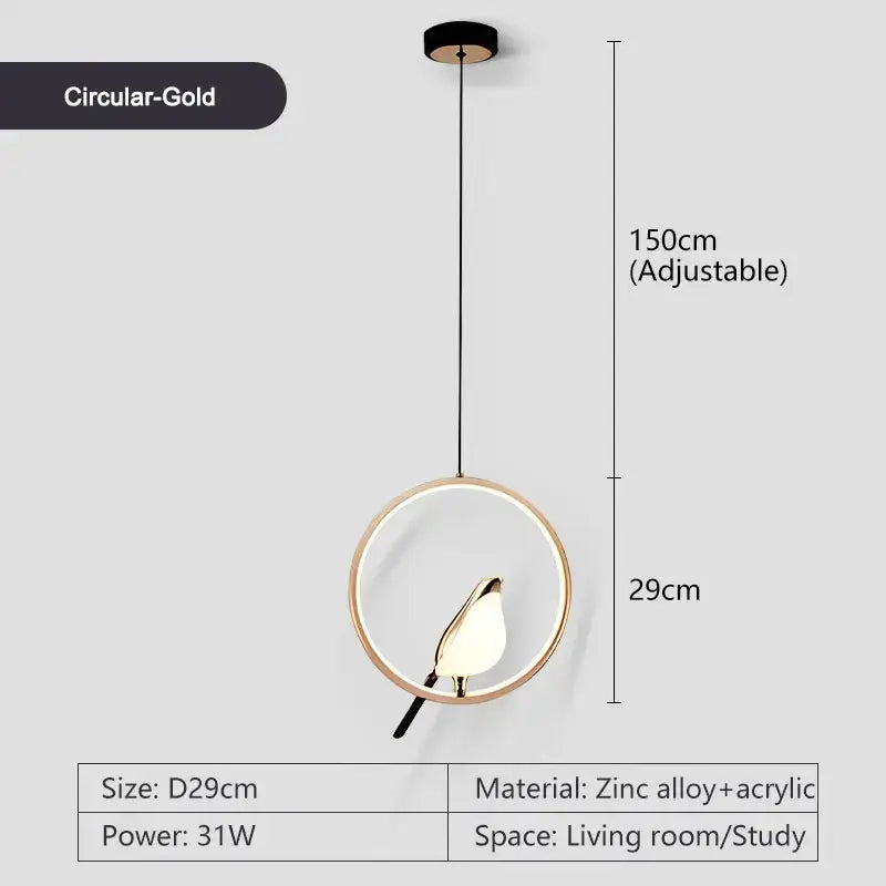 Modern minimalist gold & black bird led pendant lamp bedroom light